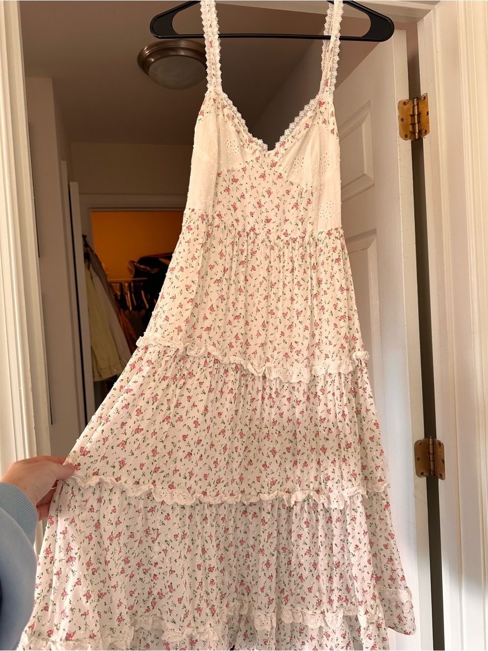 Altard state White Floral Tiered Sundress with Pink Rose Print